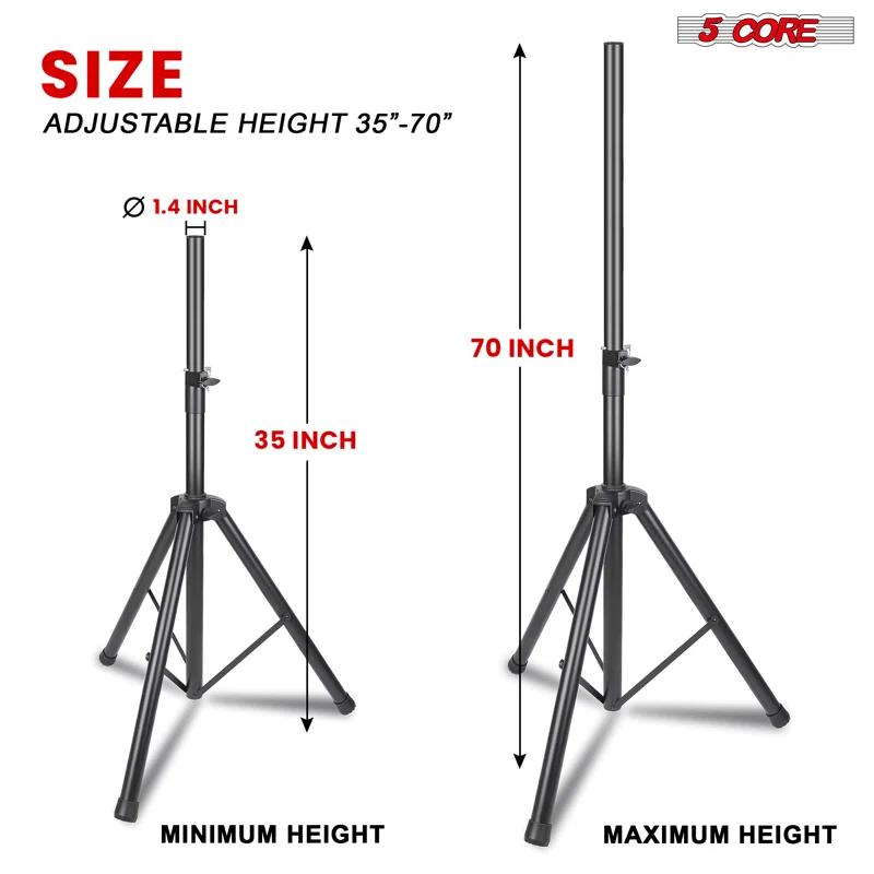 Inbox Zero 5 Core Speaker Stand Tripod Heavy Duty Adjustable Up to 72 Inch DJ Studio Monitor Stands Pole Mount