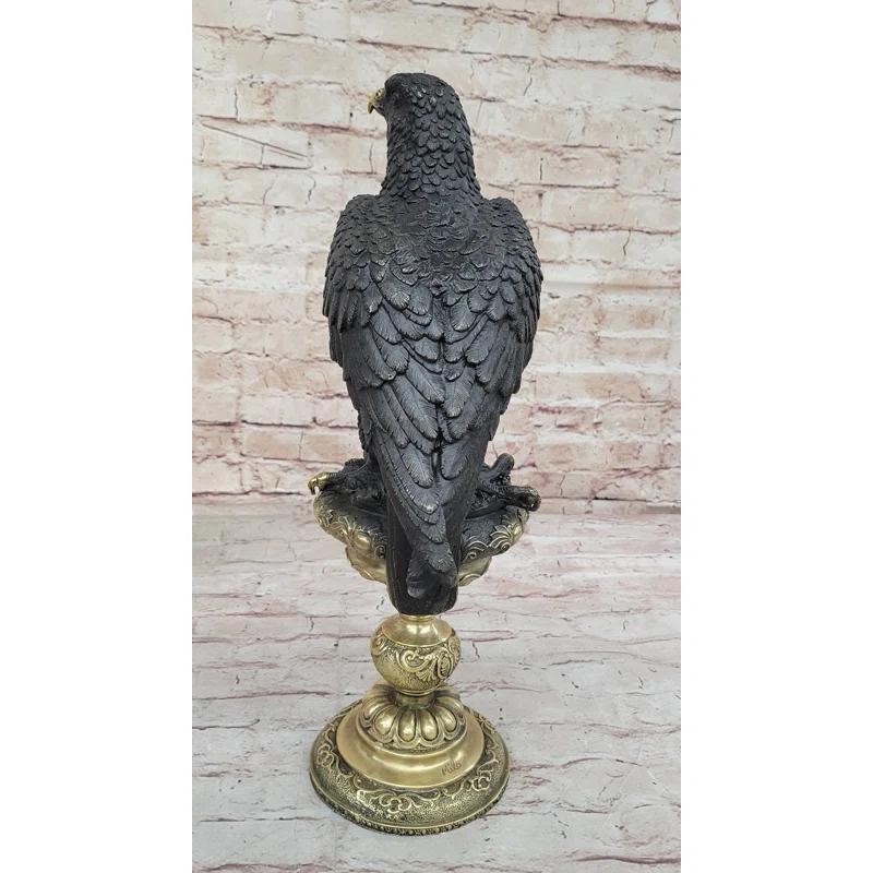 Red Barrel Studio® Kevis Hot Cast Bronze Eagle on Golden Pedestal Signed Original Wildlife Birds Art by Milo