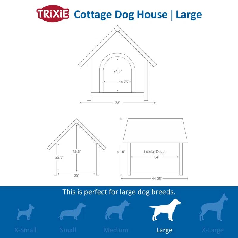 TRIXIE TRIXIE Weatherproof Outdoor Cottage Dog House, Elevated Floor, Peaked Roof