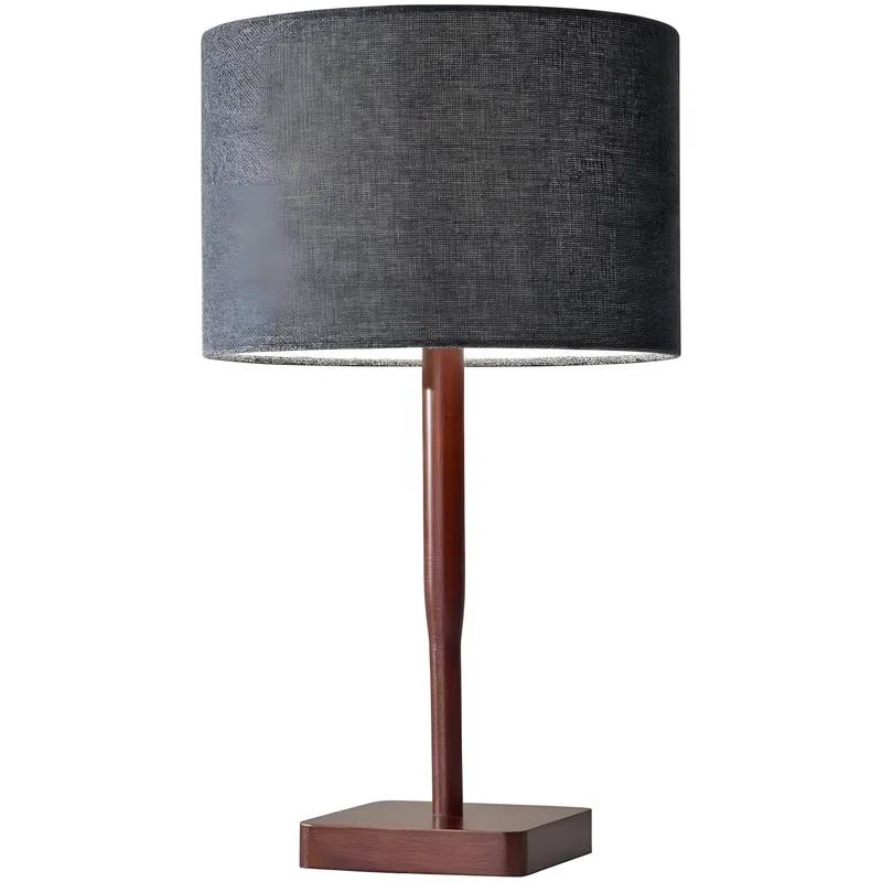 Hokku Designs Adesso Ellis Modern Table Lamp With Walnut Rubber Wood Base | Smart Outlet Compatible | 60W Incandescent Or 13W CFL Bulb Ready | Rotary Switch Design