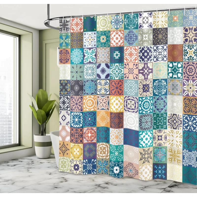 Patterned Shower Curtain with Hooks Included