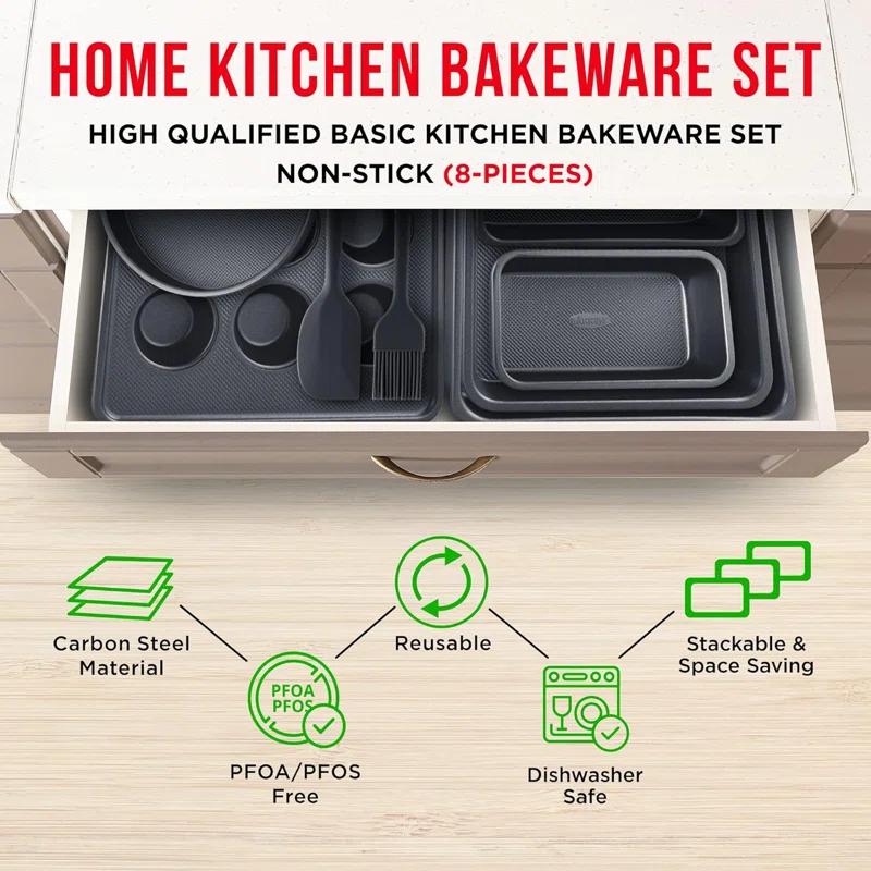 Lifemaster Bakken- Swiss 8 Piece Non-Stick Steel Bakeware Set