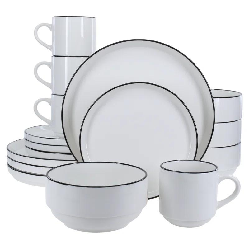 BIA Cordon Bleu BIA Cordon Bleu 16-Piece, Stackable Black Rim Dinnerware Set
