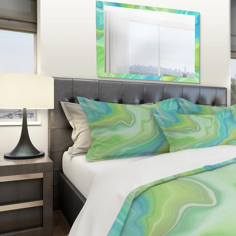 Design Art Marbled Colors in Shades of Green and Blue - Modern Abstract Duvet Cover Set - Microfiber Polyester