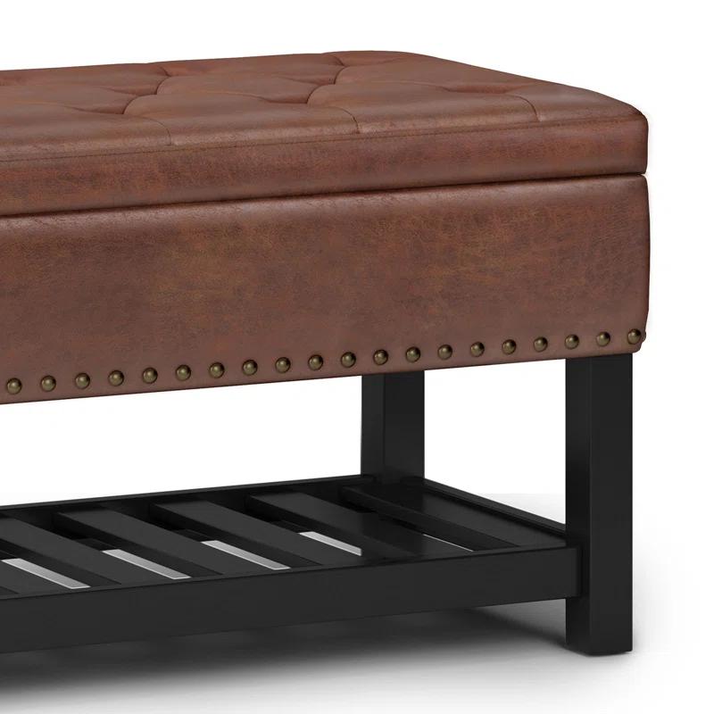 Simpli Home Lomond Faux Leather Upholstered Storage Bench