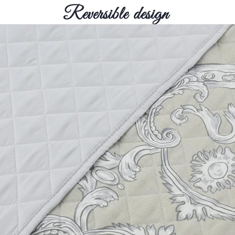 Cozy Line Home Fashion Gray Taupe Floral Majesty Medallion Geometric Shapes Quilt Set