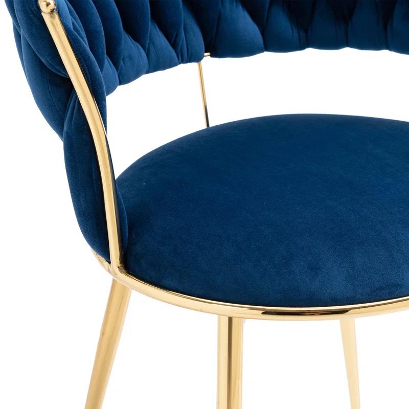 Mercer41 Dining Chairs Set of 2, Woven Upholstered Dining Chairs with Gold Metal Legs(Navy Velvet)