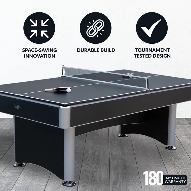 Hathaway Games Hathaway Maverick Deluxe 7 Ft Pool Table, with Ping Pong Multi Game Combo Tables for Family Recreation Game Rooms – Includes Billiard Balls, Cues, Paddles, Brush & More