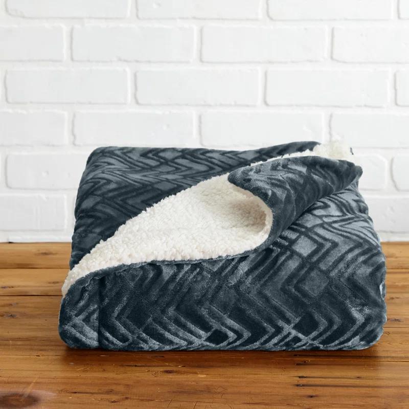 FreshFolds Ultra Soft Printed Plush Sherpa Reversible Blanket