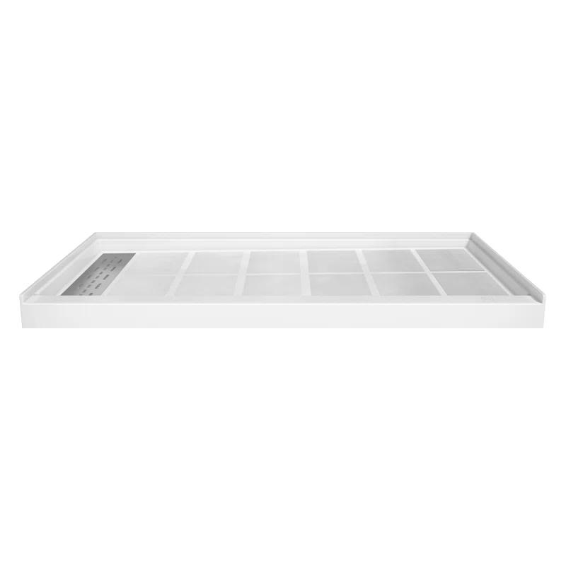 CASAINC CABR2501WH6032L GranVía 60"W X 32"D Single Threshold Shower Base Anti-Slip Shower Pan, Drain Assembly & Drain Cover Included