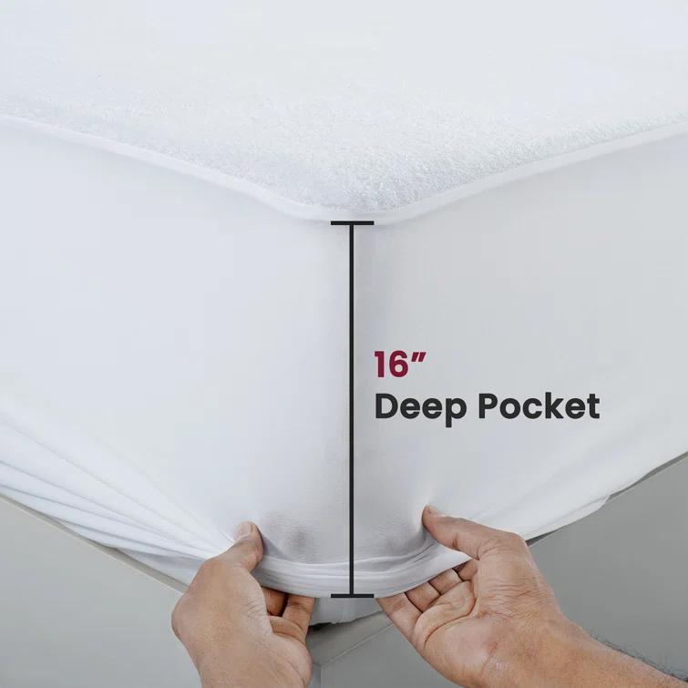 Lux Decor Collection Poly Cotton Terry Top Fitted Mattress Protector Waterproof Hypoallergenic