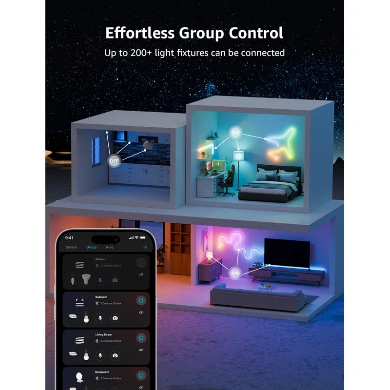 Lepro Lepro N1 AI Smart RGB Rope Lights, LLM AI Generated Lighting, LightBeats Music Sync, Color Segment DIY, Voice Control Via App, Wi-Fi & Bluetooth LED Strip Lights (Set of 6)