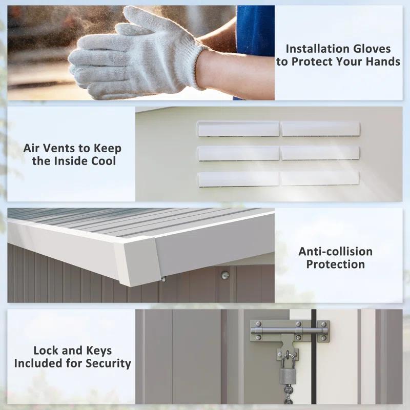 Outsunny 4' x 7.7' Metal Outdoor Storage Shed, Lean to Storage Shed, Garden Tool Storage House with Lockable Door and 2 Air Vents for Backyard, Patio, Lawn