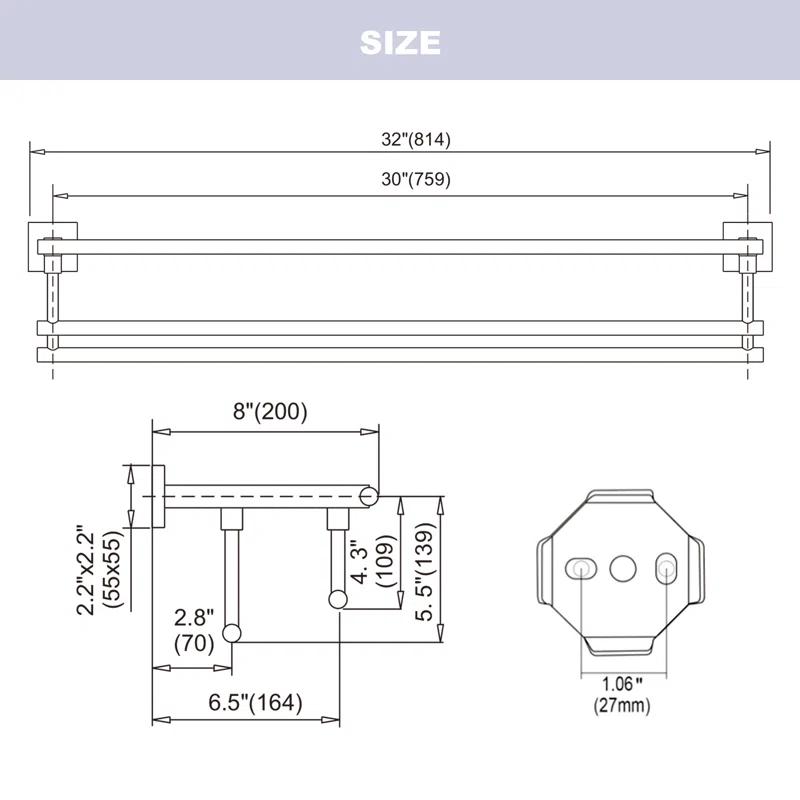 ARCORA AR5150102-32 2-Tier 20" Wall Mounted Stainless Steel Bathroom Towel Rack With 2 Towel Bars Round Rods