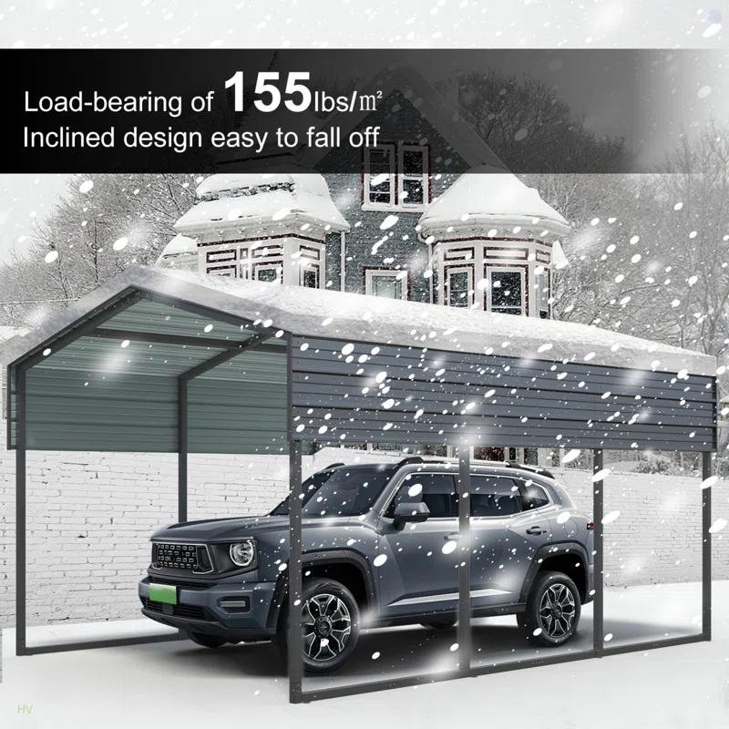 HomeViewto Outdoor Carport, 10 X 15 FT Carport, Heavy Duty Carport Canopy With Galvanized Steel Roof And Frame, Metal Carport Large Garage For Driveway Car, Truck