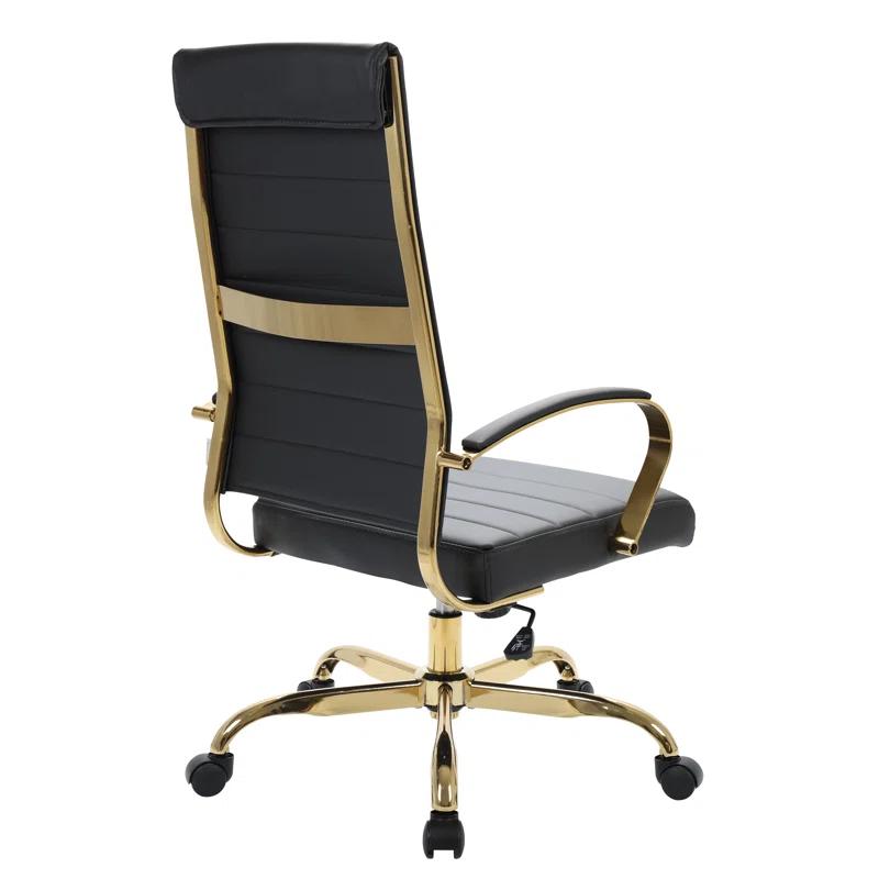 Everly Quinn Humairaa Benmar Leather Office Chair in Gold Base