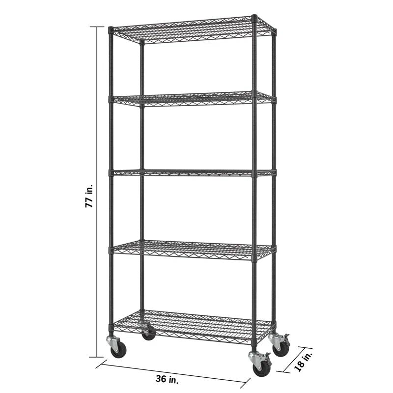 Trinity TRINITY PRO Black 5-Tier NSF Steel Wire Garage Storage Shelving Unit w/ Wheels