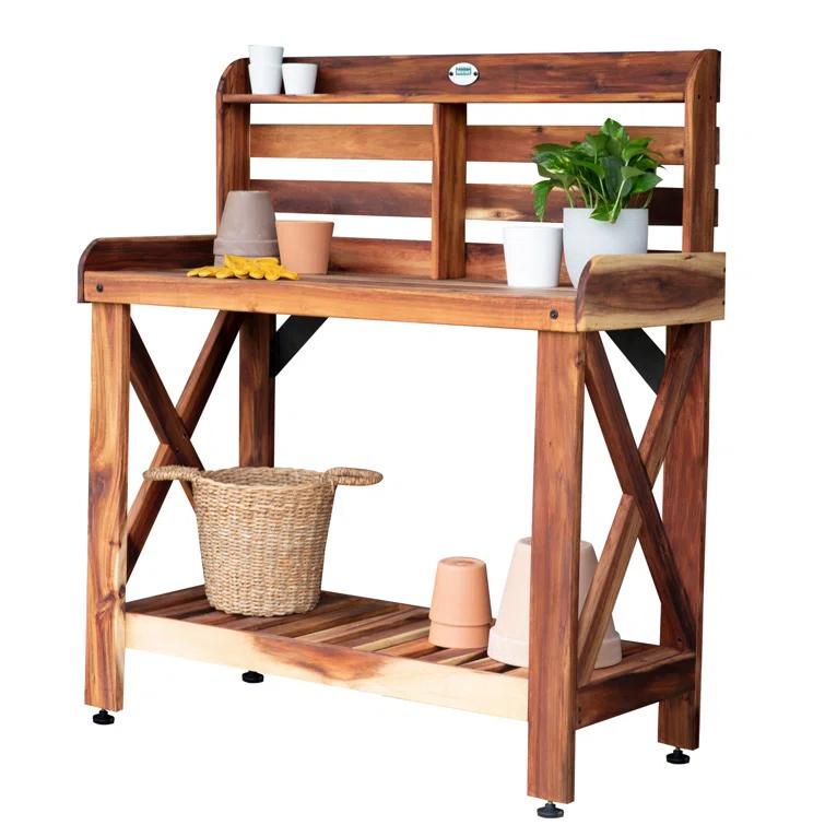 Backyard Discovery Backyard Discovery Acacia Wood Garden Potting Bench & Serving Bar with Lower Storage Shelf