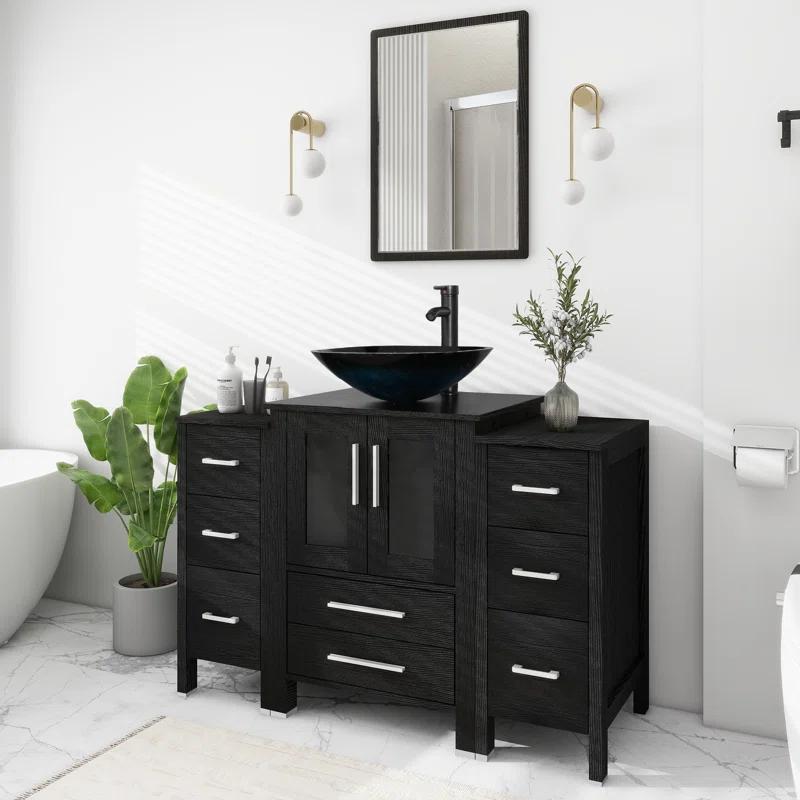 48" Single Bathroom Vanity Set with Glass Vessel Sink, Manufactured Wood Top, Water Saving Faucet