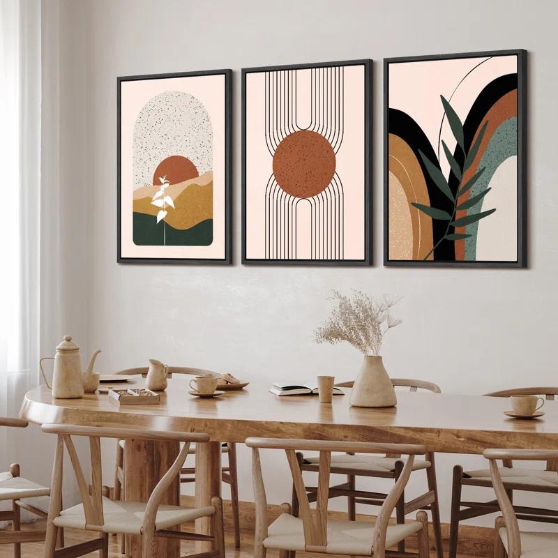 IDEA4WALL Mid Century Modern Boho IDEA4WALL Framed Canvas Print Wall Art Set Geometric Tropical Landscape Abstract Shapes Illustrations Minimalism Bohemian Decorative For Living Room, Bedroom, Office - 24"X36"X3 Natural