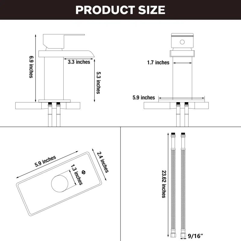 HGN TPLT-001LSJ-DP-XS HGN Waterfall Spout Bathroom Faucet with Pop-up Drain