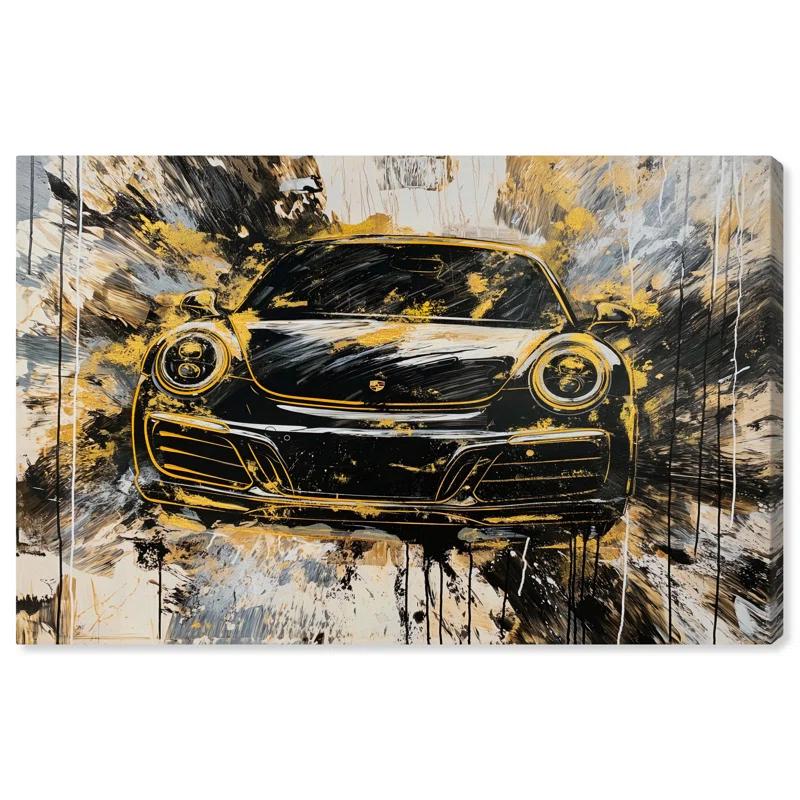 Art Remedy Sleek Yellow Porsche II Canvas Lux Car Paintings by Art Remedy