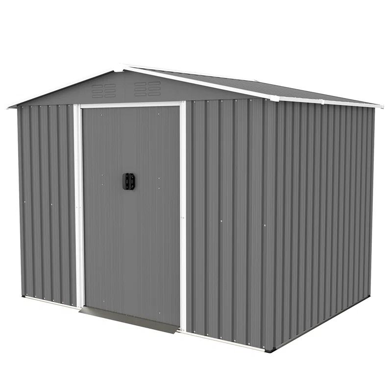 8X6 FT Outdoor Tool Storage Shed With Metal Foundation & Lockable Doors,  All Weather Metal Sheds