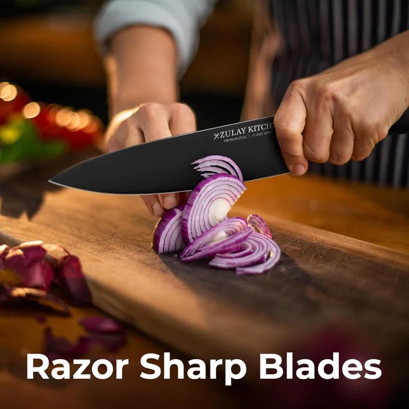 Zulay Kitchen Zulay Kitchen Premium 15-Piece Knife Set with Natural Wood Block and Built-in Sharpener
