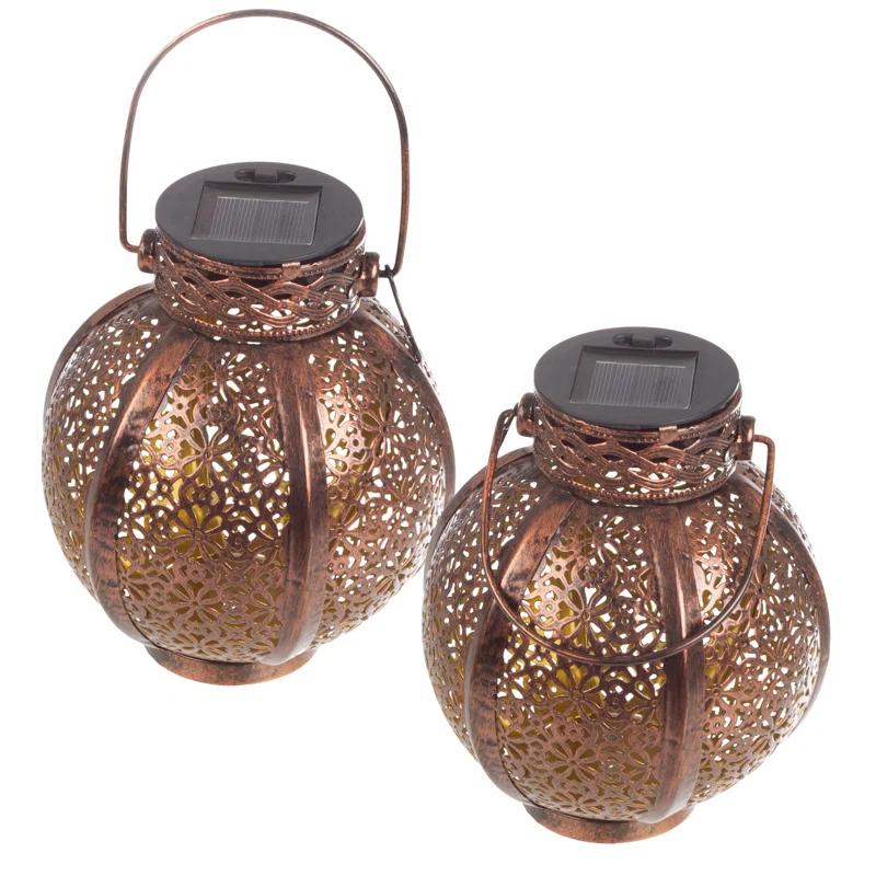 Pure Garden 2 Solar Outdoor Lights - Hanging Or Tabletop Rechargeable LED Lantern With Hooks- Outdoor Decor (Set of 2)
