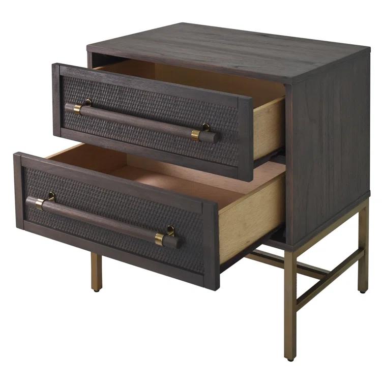 Hopper Studio Hopper Studio Sophia Solid Wood 2-Drawer Rattan Nightstand, Stylish Storage For Modern Homes