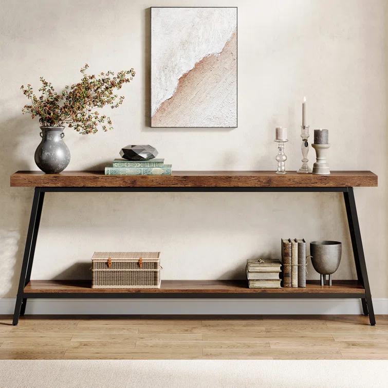 17 Stories 70.9" Console Table with Storage Shelf, 2-Tier Extra Long Sofa Table
