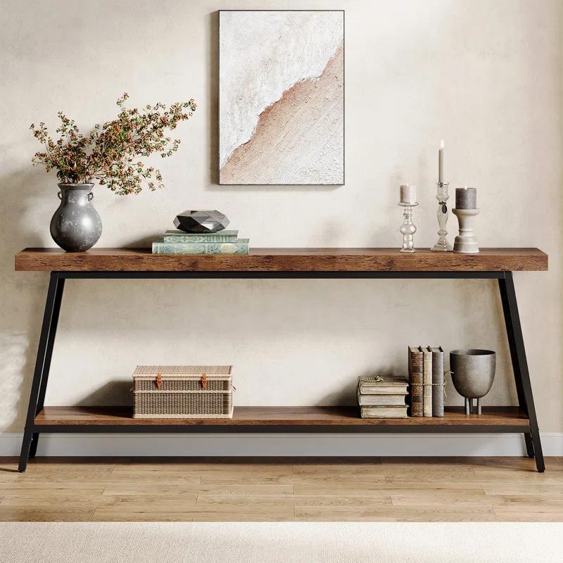17 Stories 70.9" Console Table with Storage Shelf, 2-Tier Extra Long Sofa Table