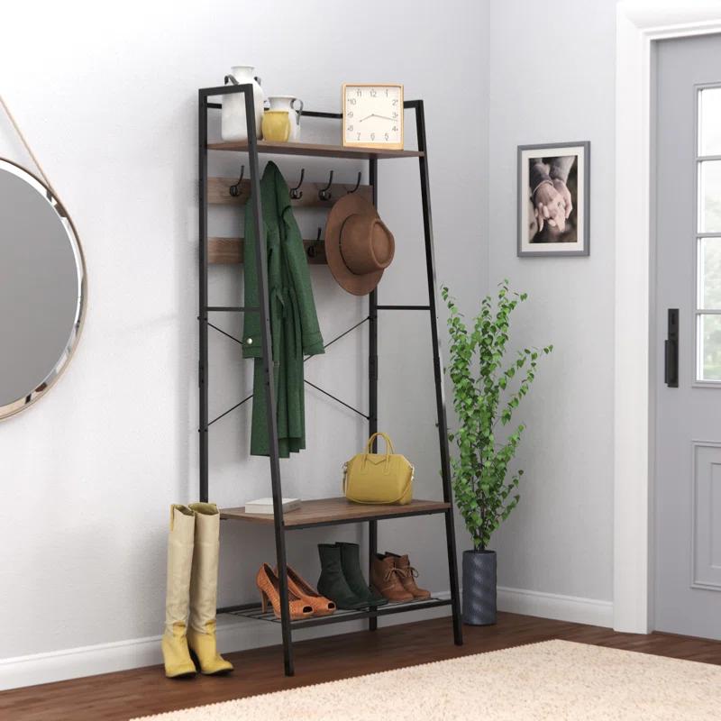 Steel Hall Tree with Bench and Shoe Storage