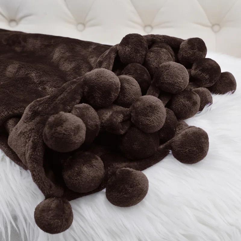 Flannel Fleece Pom Pom Blanket