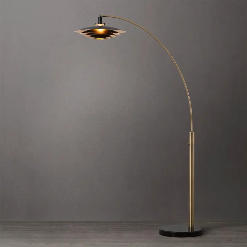 Rancho Mirage 1 Light Arc Floor Lamp - 86", Weathered Brass finish, Matte Black & Gold Leaf Shade, M
