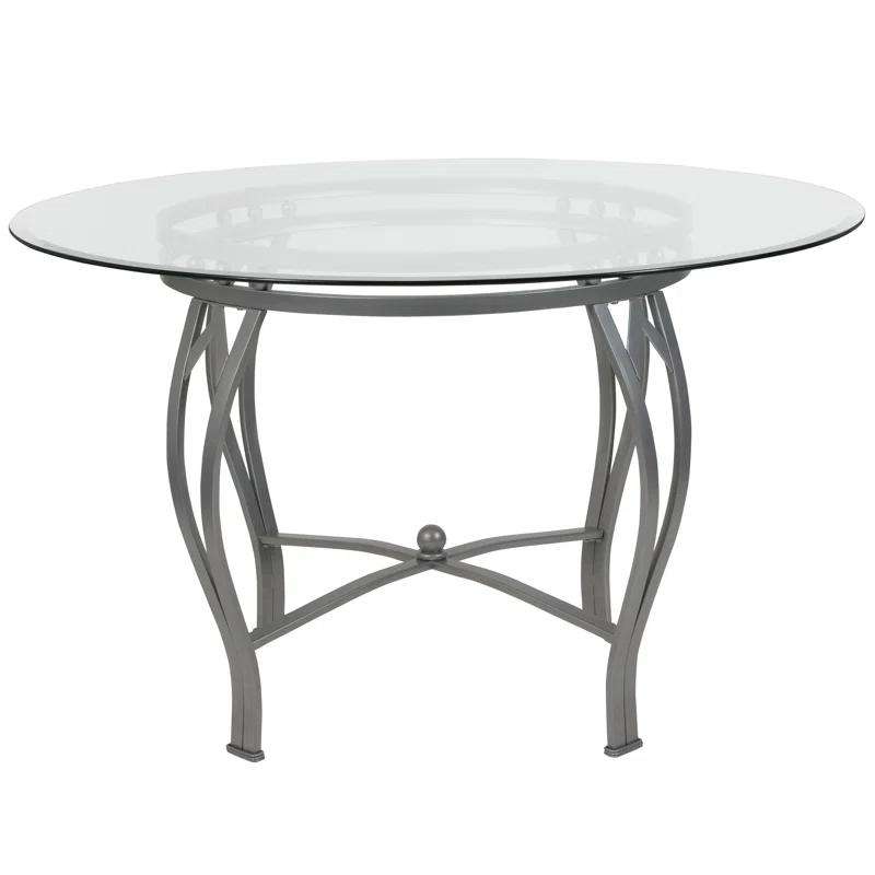 Syracuse Round Glass Dining Table with Bowed Out Metal Frame
