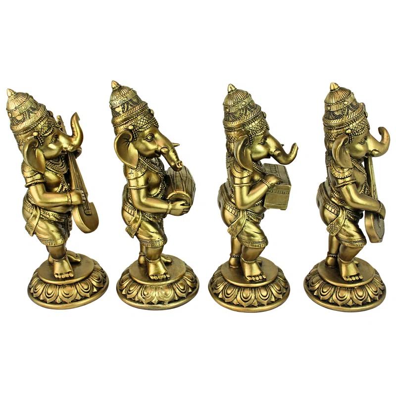 Design Toscano Hindu Gods Lord Ganesha Musical Elephant 4 Piece Figurine Set