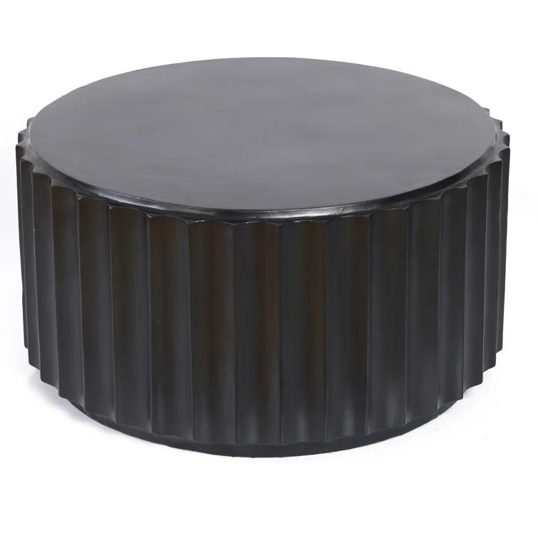 Luxen Home Black Cement Round Coffee Table for Outdoors and Indoors, Modern Accent, Housewarming Gifts