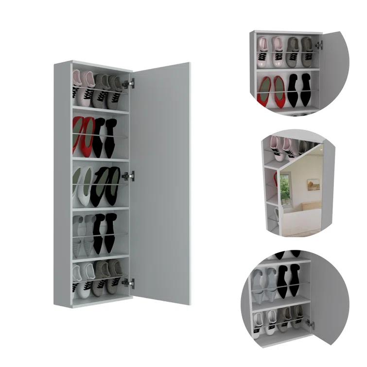 Hokku Designs Domanique Mirror Door Wall Mounted Shoe Rack, 10-Pair Capacity