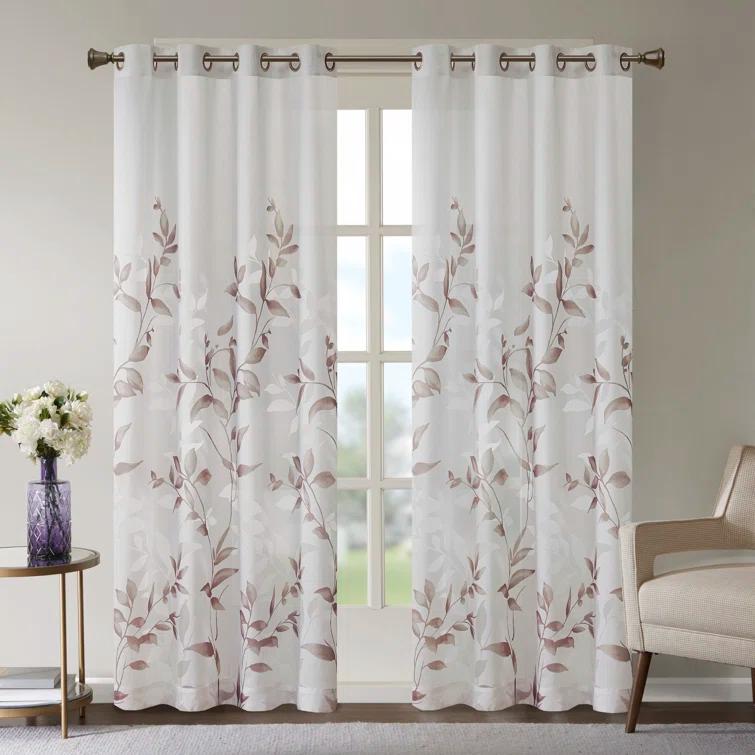 Madison Park Cecily Floral Printed Burnout Sheer Grommet Single Curtain Panel