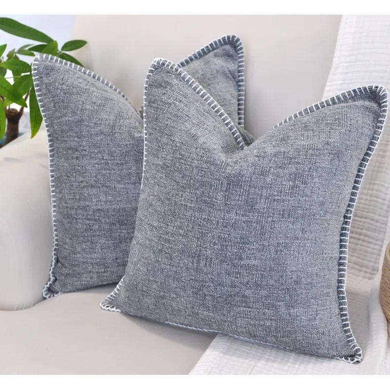 Oveesha Soft Chenille Throw Pillow Covers With Stitched Edge (Set of 2)