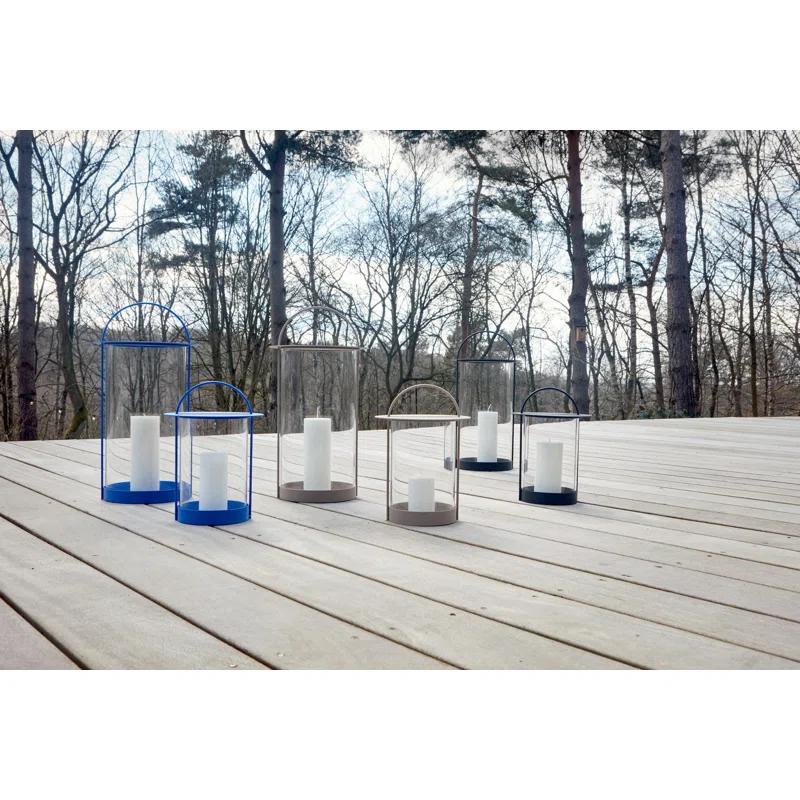 Large Blue Metal and Glass Hanging Lantern