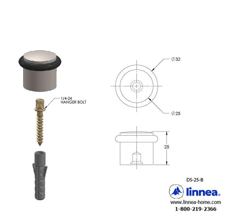 Linnea Single Ring Rubber Bumper and Stainless Steel Floor Mount Door Stop