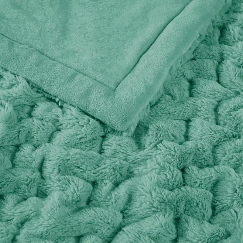Madison Park Aqua Ruched Fur Throw 50x60"