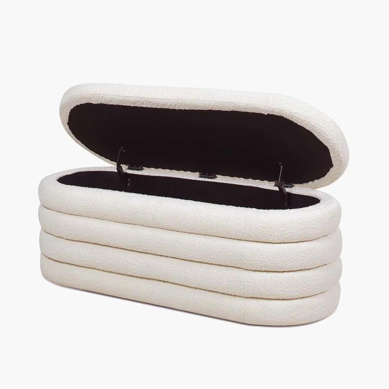 Everly Quinn Boucle Upholstered Storage Bench