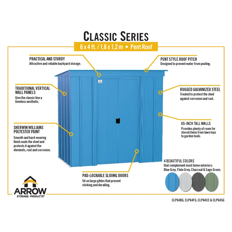 Arrow Arrow 6 ft. W x 4 ft. D Metal Tool Shed