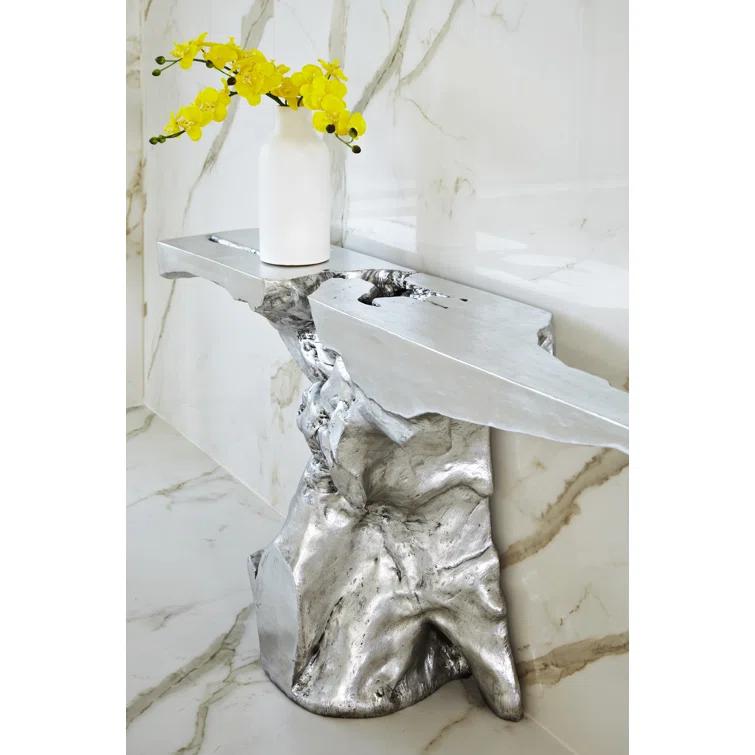 Silver Leaf Rectangular Contemporary Console Table