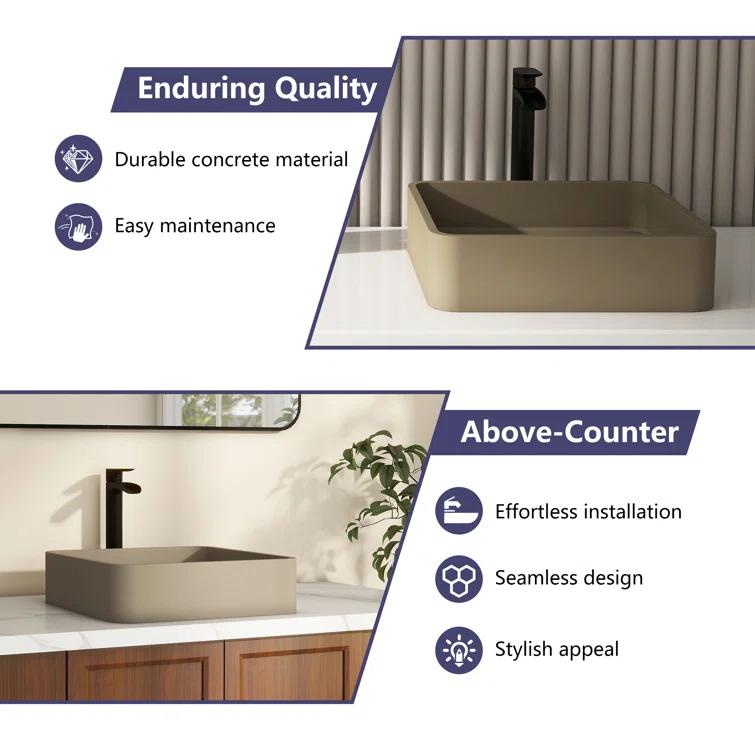 CASAINC CASAINC Maple 15.35'' Concrete Square Bathroom Sink CA-VS1020-TC