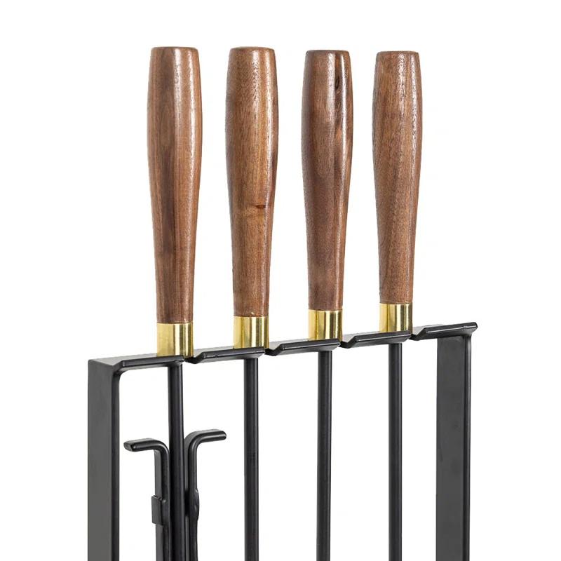Country Living Walnut Grove 5 Piece Fireplace Tool Set in Black | Walnut Wood Handles