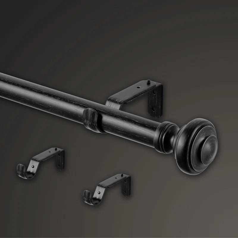 Mode Farmhouse Collection 1 1/8 in Diameter Curtain Rod Set with Cottage Square Finials and Steel Wall Mounted Adjustable Rod